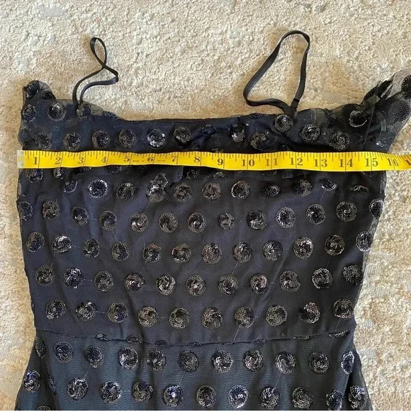 Rowa Nordstrom Rack Tulle Little Black Dress Polka Dot Sequin Lined Tiered: Med - Picture 10 of 11